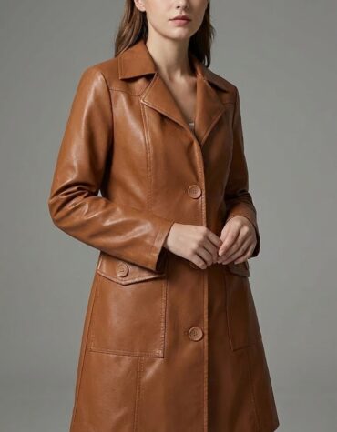 Tan Brown Leather Coat for Women