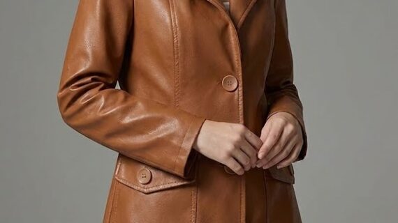 Tan Brown Leather Coat for Women