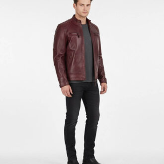 Trendy Maroon Cafe Racer Leather Jacket for Men