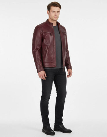 Trendy Maroon Cafe Racer Leather Jacket for Men