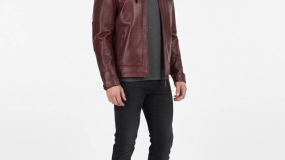 Trendy Maroon Cafe Racer Leather Jacket for Men