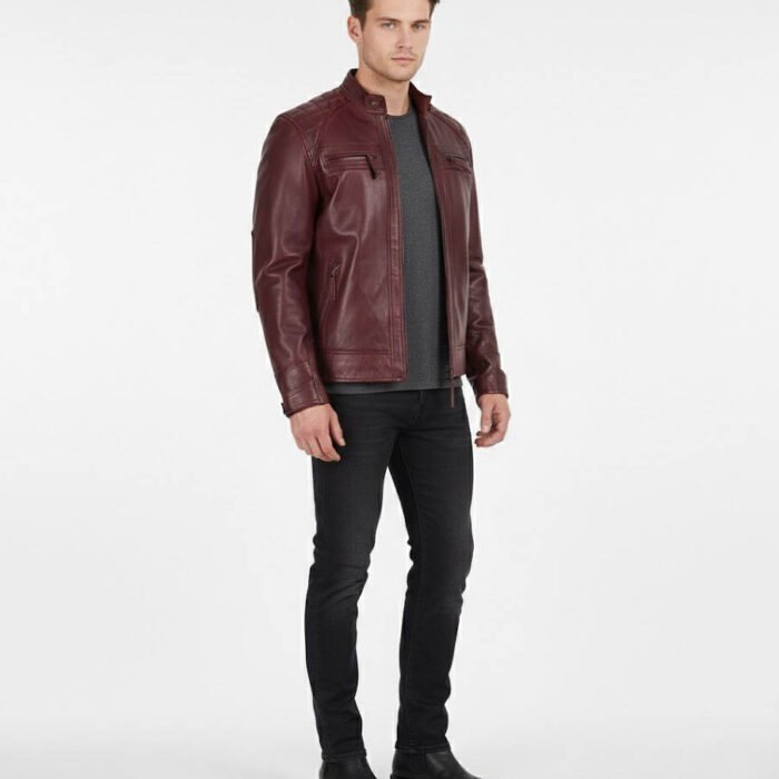 Trendy Maroon Cafe Racer Leather Jacket for Men