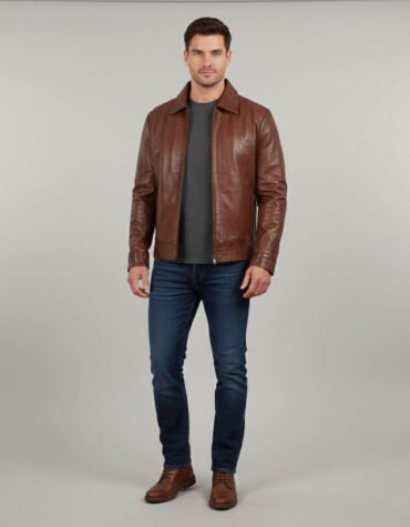 Men's brown sheepskin leather jacket