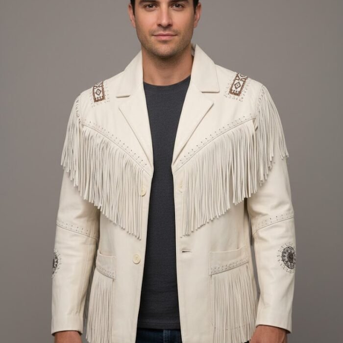 Men's White Western-Style Leather Jacket