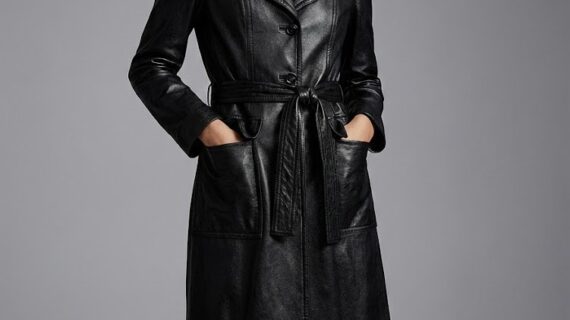 Black Leather Trench Coat for Women