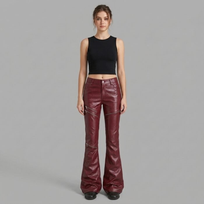 Women's Burgundy Leather Pant