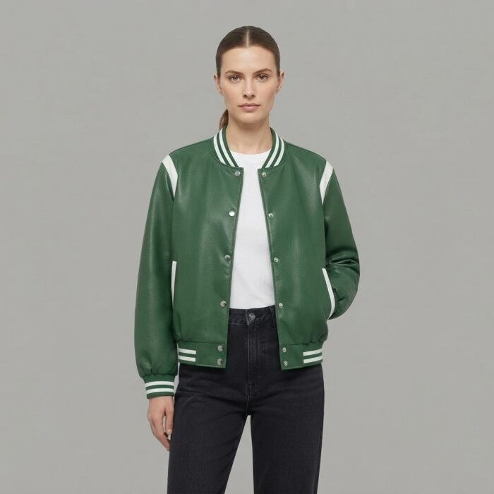 Women's Green Varsity Leather Jacket