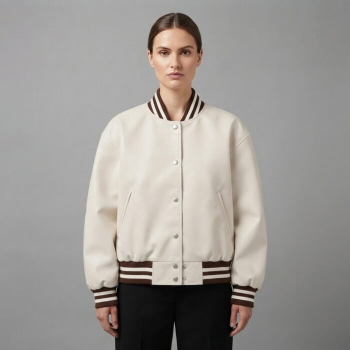 Women's White Varsity Leather Jacket