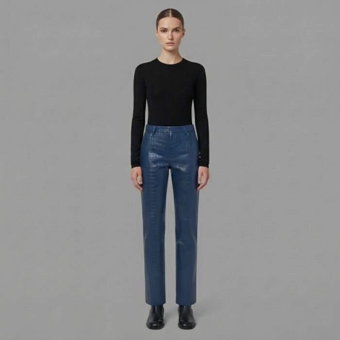 Women's Pure Leather Pant in BLue