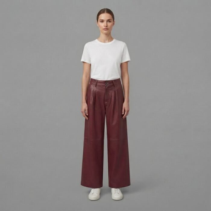 Women's Burgundy Leather Pant