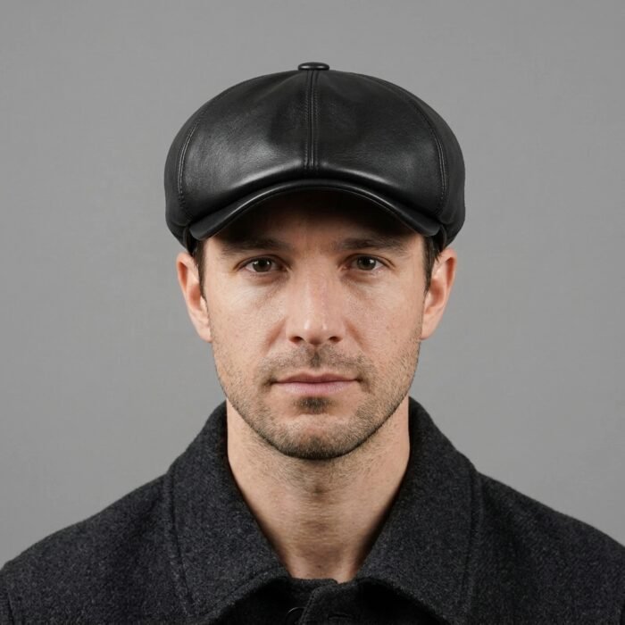 Men's Black Leather Cap