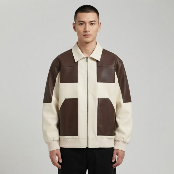 Men's Brown & White leather Jacket