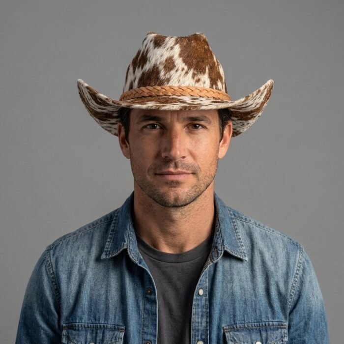 Men's Brown & White Leather Hat