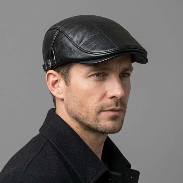 Men's Black Leather Cap