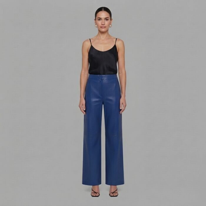 Women's Pure Leather Pant in BLue