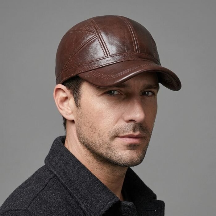 Men's Brown Leather Cap
